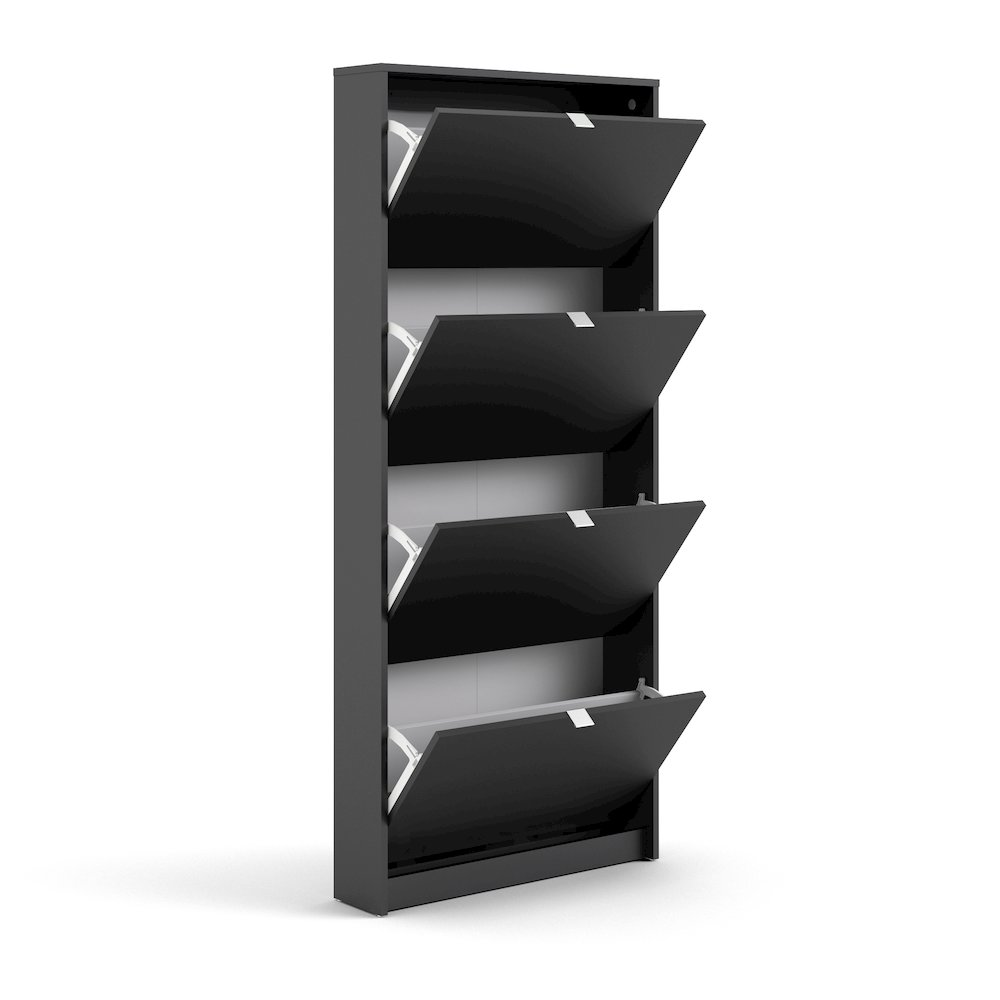 Bright 4 Drawer Shoe Cabinet, Black Matte