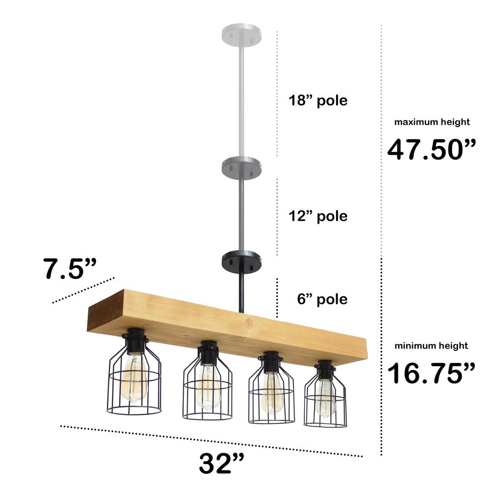 4 Light Farmhouse Beam Pendant, Light Wood