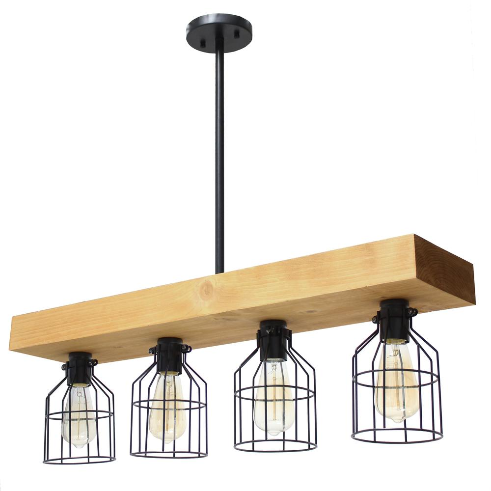 4 Light Farmhouse Beam Pendant, Light Wood