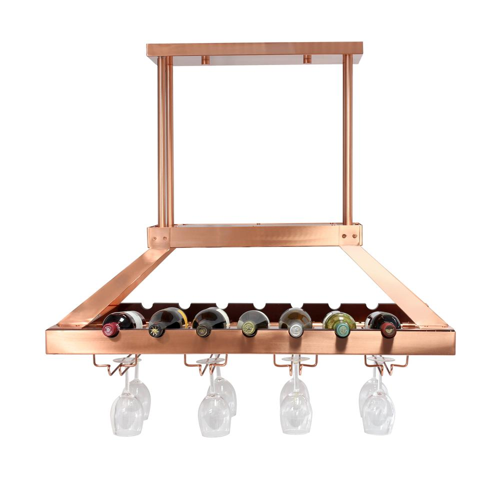 2 Light LED Overhead Wine Rack, Copper