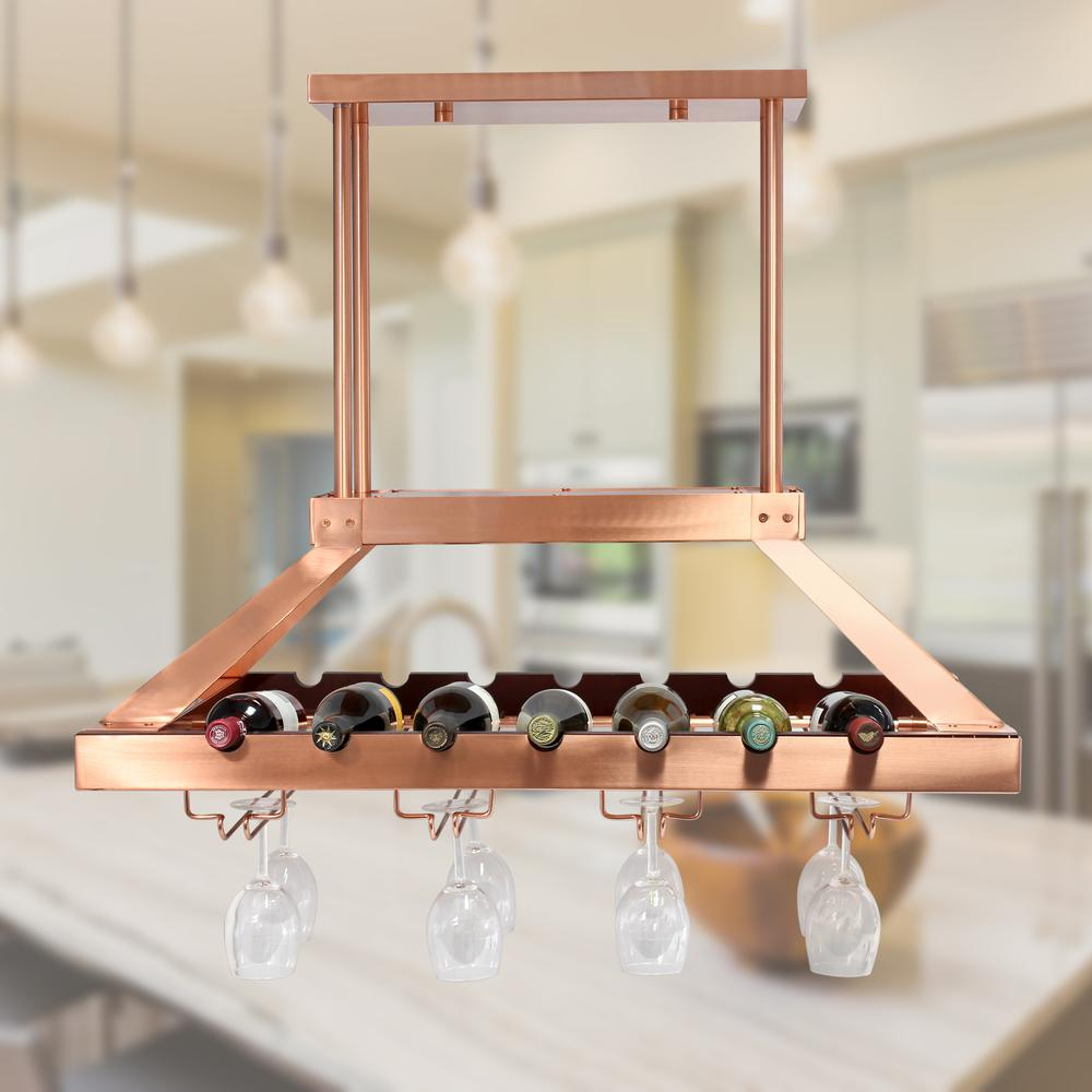 2 Light LED Overhead Wine Rack, Copper