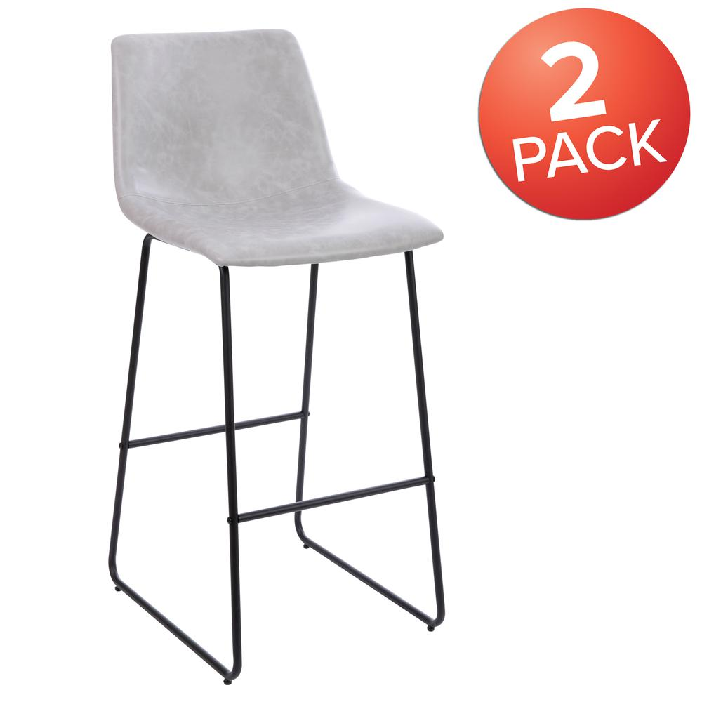 30 inch LeatherSoft Bar Height Barstools in Light Gray, Set of 2