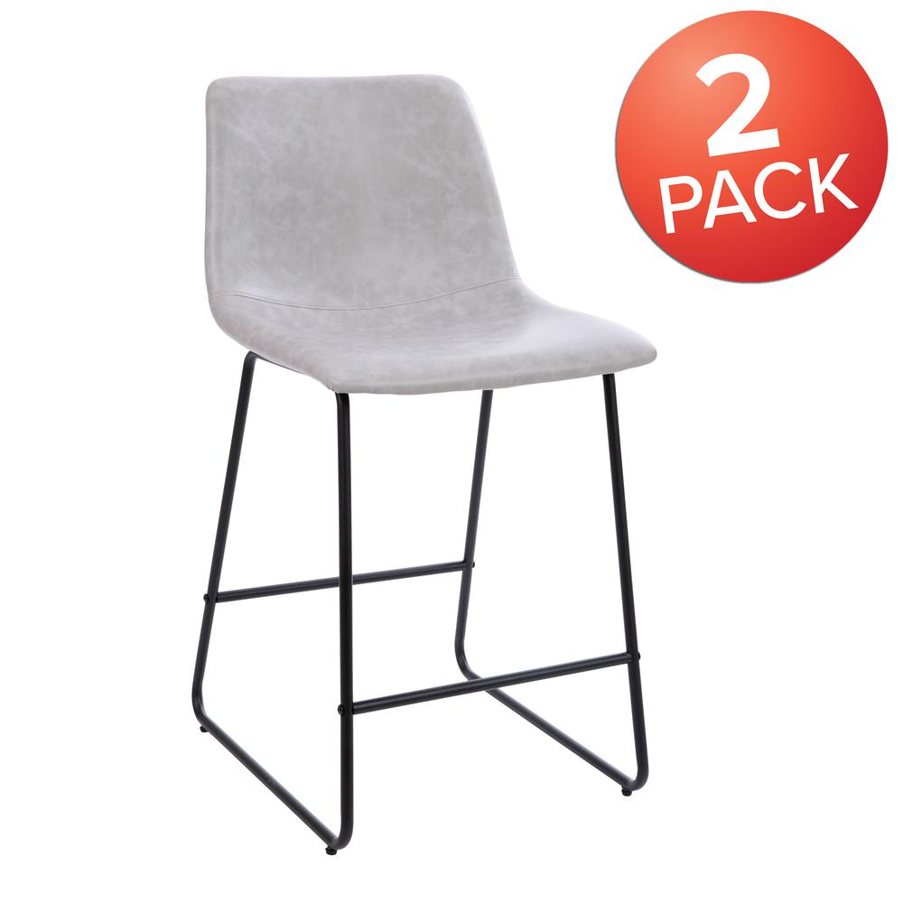 24 inch LeatherSoft Counter Height Barstools in Light Gray, Set of 2