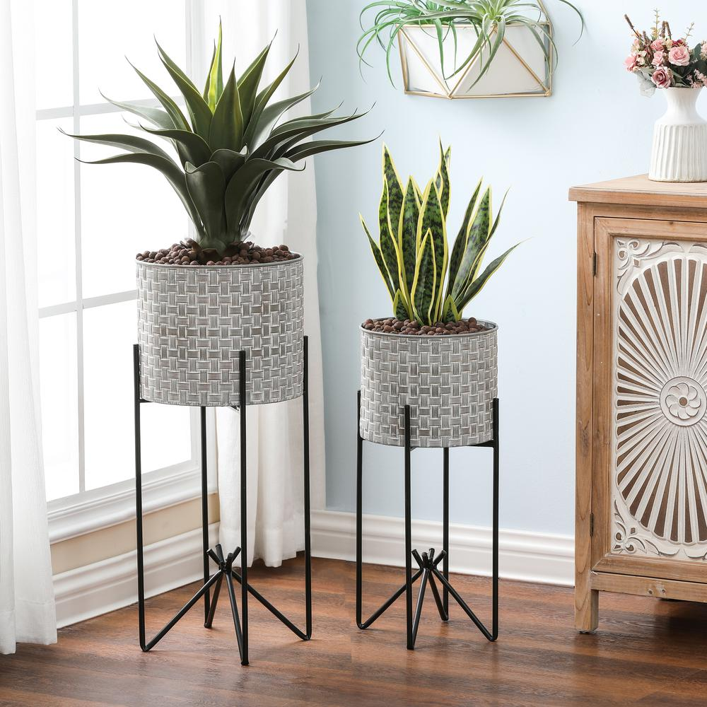 Set of 2 Metal Cachepot Planters with Stands