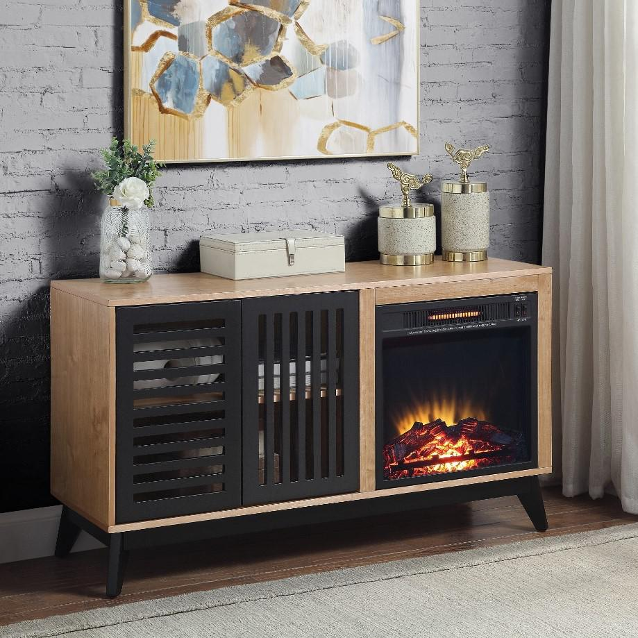 ACME Gamaliel Fireplace, Oak & Espresso Finish