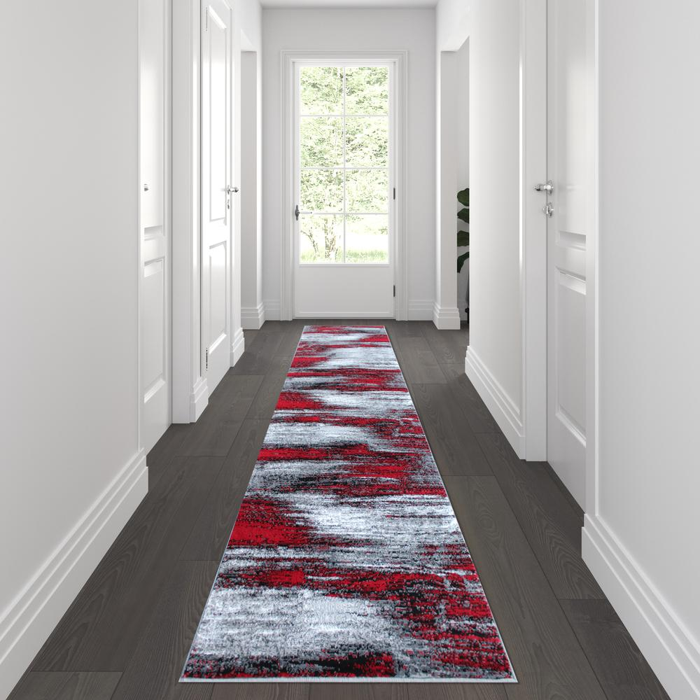 2' x 10' Red Abstract Area Rug - Olefin Rug