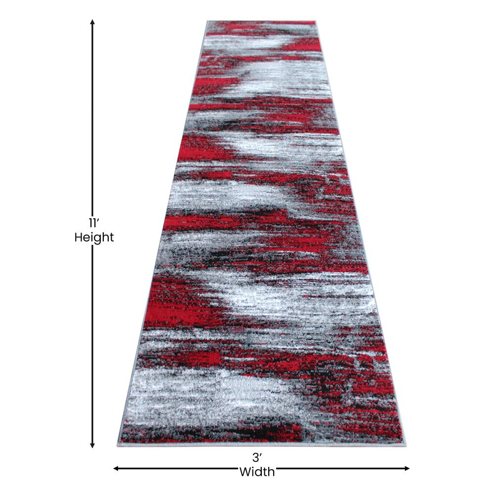 2' x 10' Red Abstract Area Rug - Olefin Rug