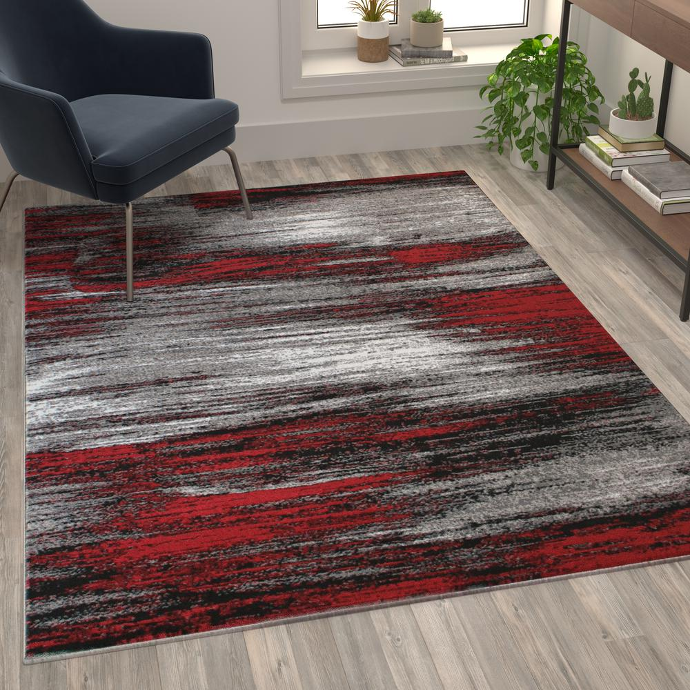 5' x 7' Red Scraped Design Area Rug - Olefin Rug with Jute Backing