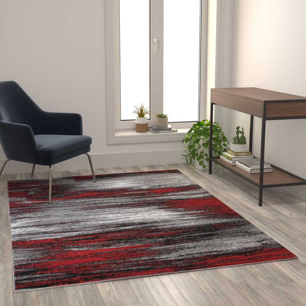 5' x 7' Red Scraped Design Area Rug - Olefin Rug with Jute Backing