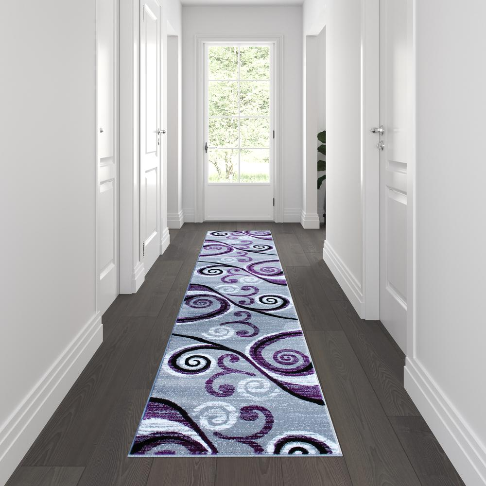 2' x 11' Purple Abstract Area Rug - Olefin Rug with Jute Backing