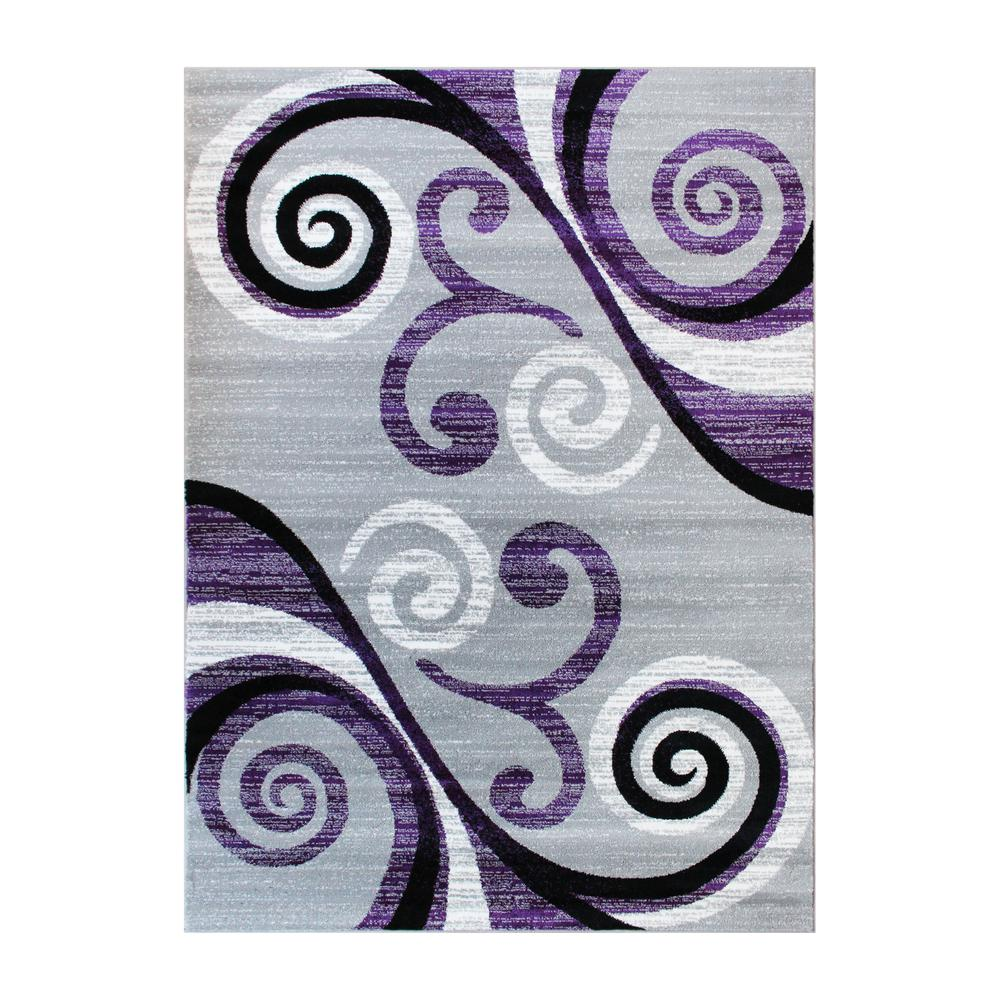 5' x 7' Purple Abstract Area Rug - Olefin Rug with Jute Backing