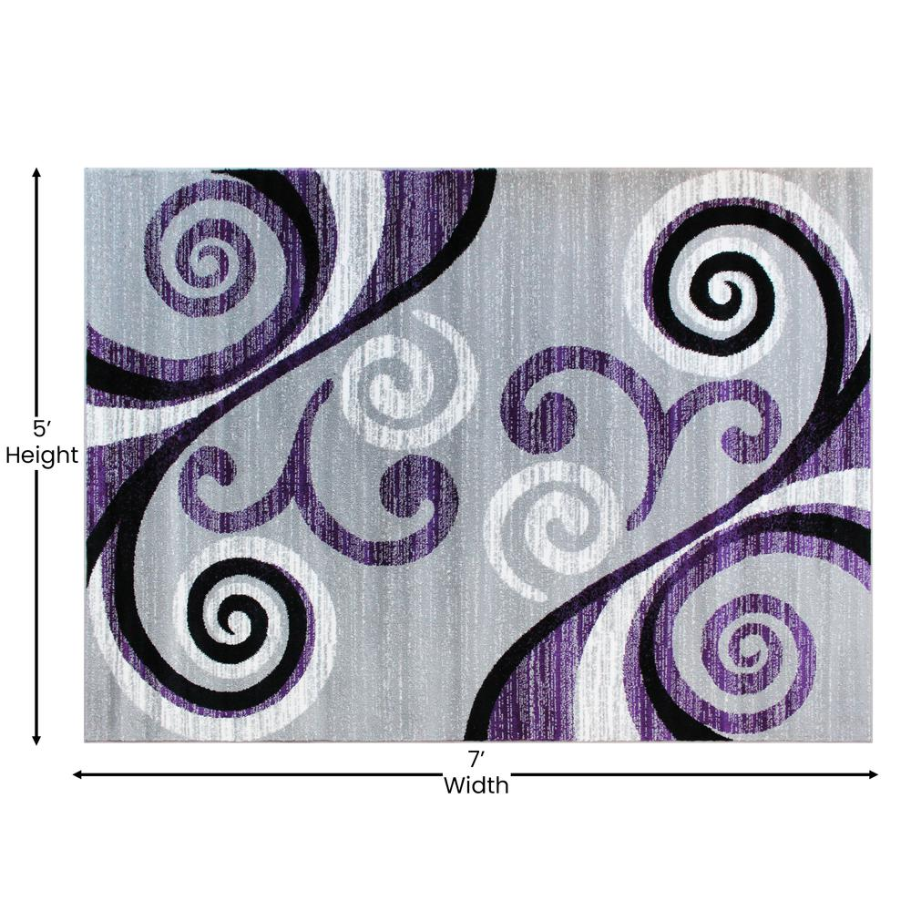 5' x 7' Purple Abstract Area Rug - Olefin Rug with Jute Backing