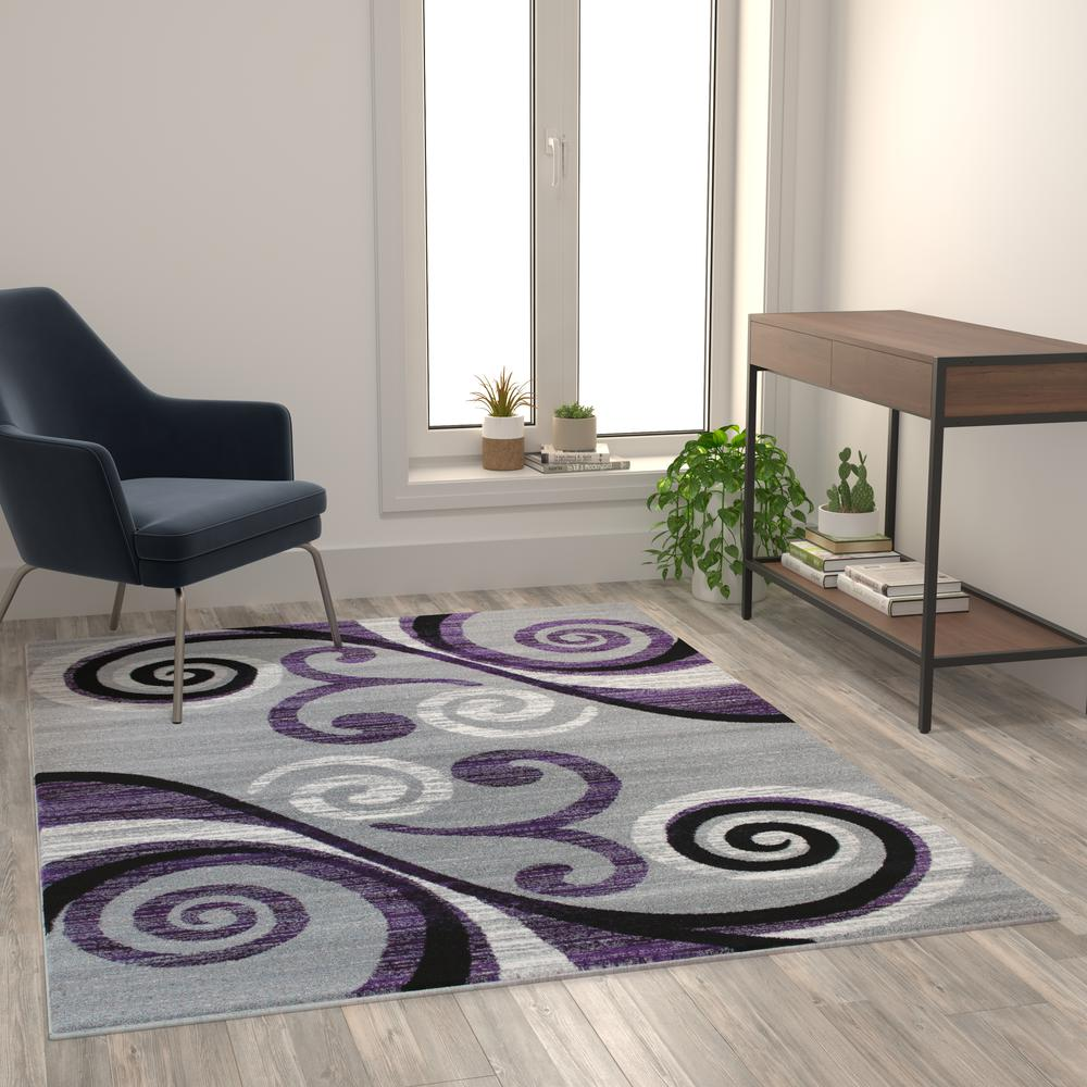 5' x 7' Purple Abstract Area Rug - Olefin Rug with Jute Backing