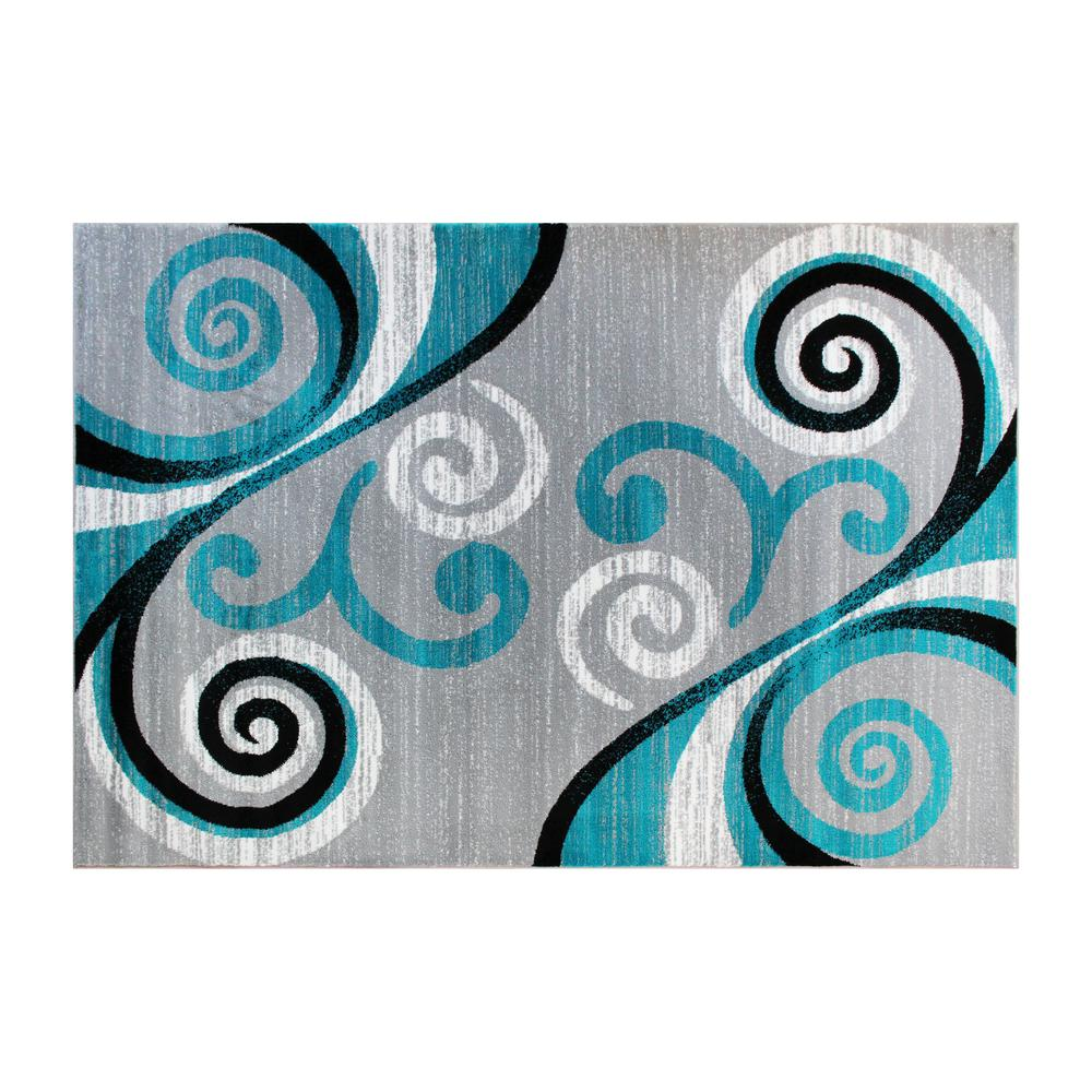 5' x 7' Turquoise Abstract Area Rug - Olefin Rug with Jute Backing