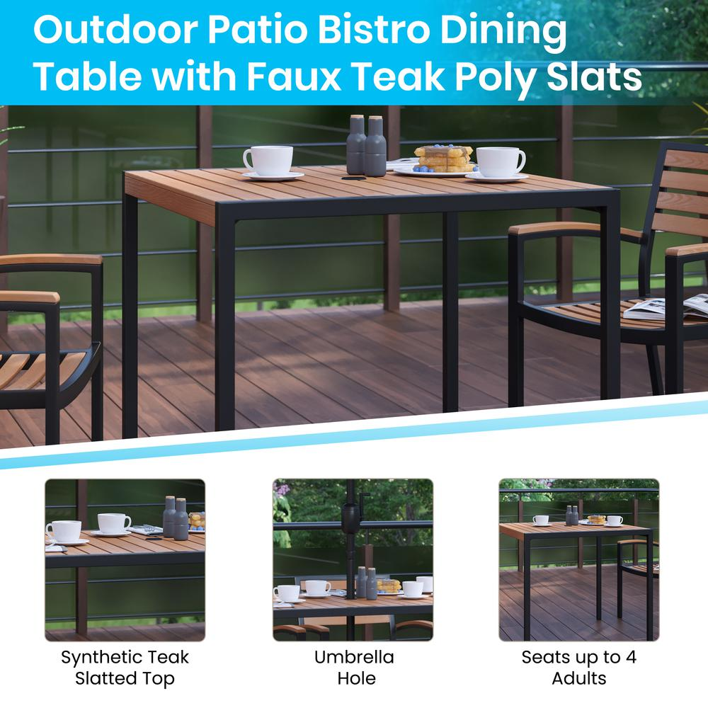 5 Piece Patio Set-2 Stacking Chairs, 35" Table, Teal Umbrella, Base