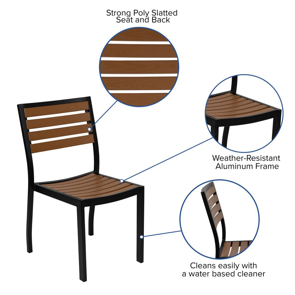 5 Piece Patio Set - 2 Stacking Chairs, 35" Table, Tan Umbrella, Base