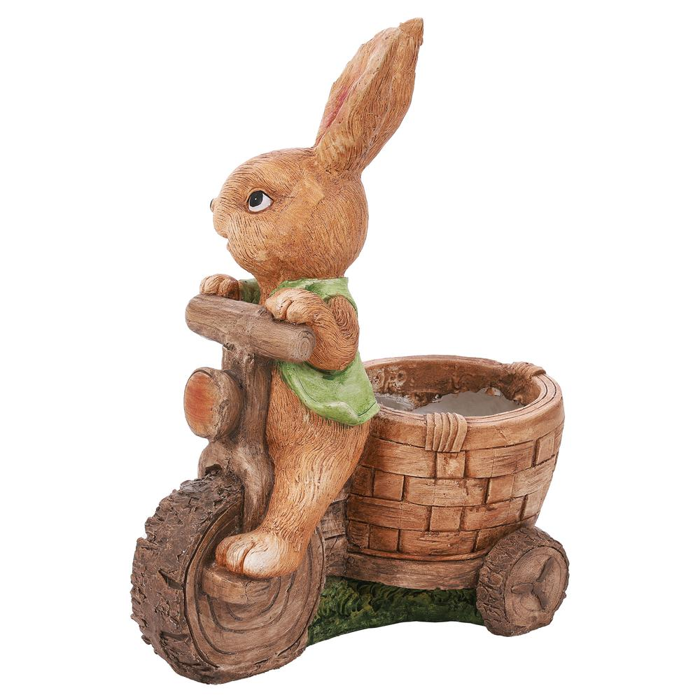 LuxenHome Brown Bunny Rabbit on a Bicycle MgO Planter