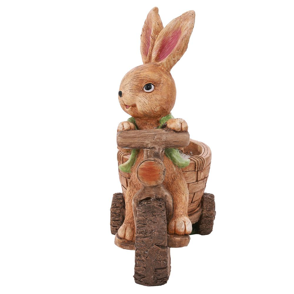 LuxenHome Brown Bunny Rabbit on a Bicycle MgO Planter