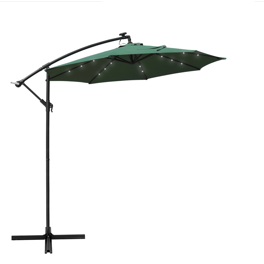 Outdoor 10 Ft Offset Cantilever Hanging Patio Umbrella With Solar Powered LED