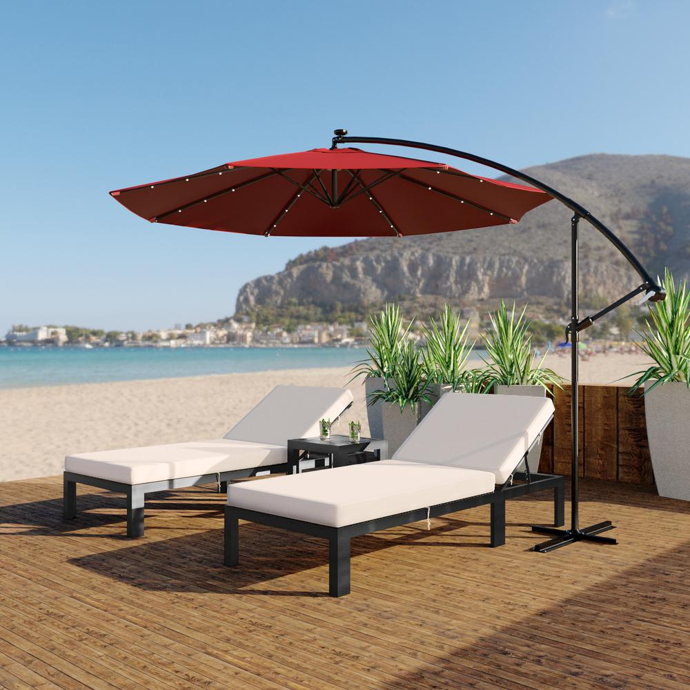 Outdoor 10 Ft Offset Cantilever Hanging Patio Umbrella With Solar Powered LED