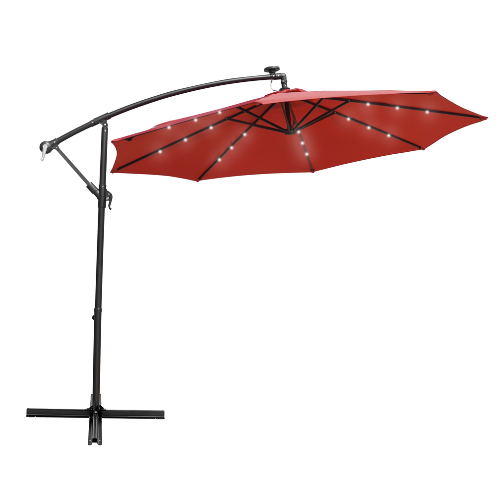 Outdoor 10 Ft Offset Cantilever Hanging Patio Umbrella With Solar Powered LED