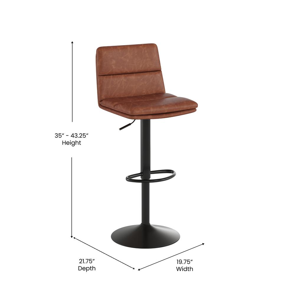 Mid-Back Adjustable Height Channel Stitched Barstools, Set of 2, Cognac