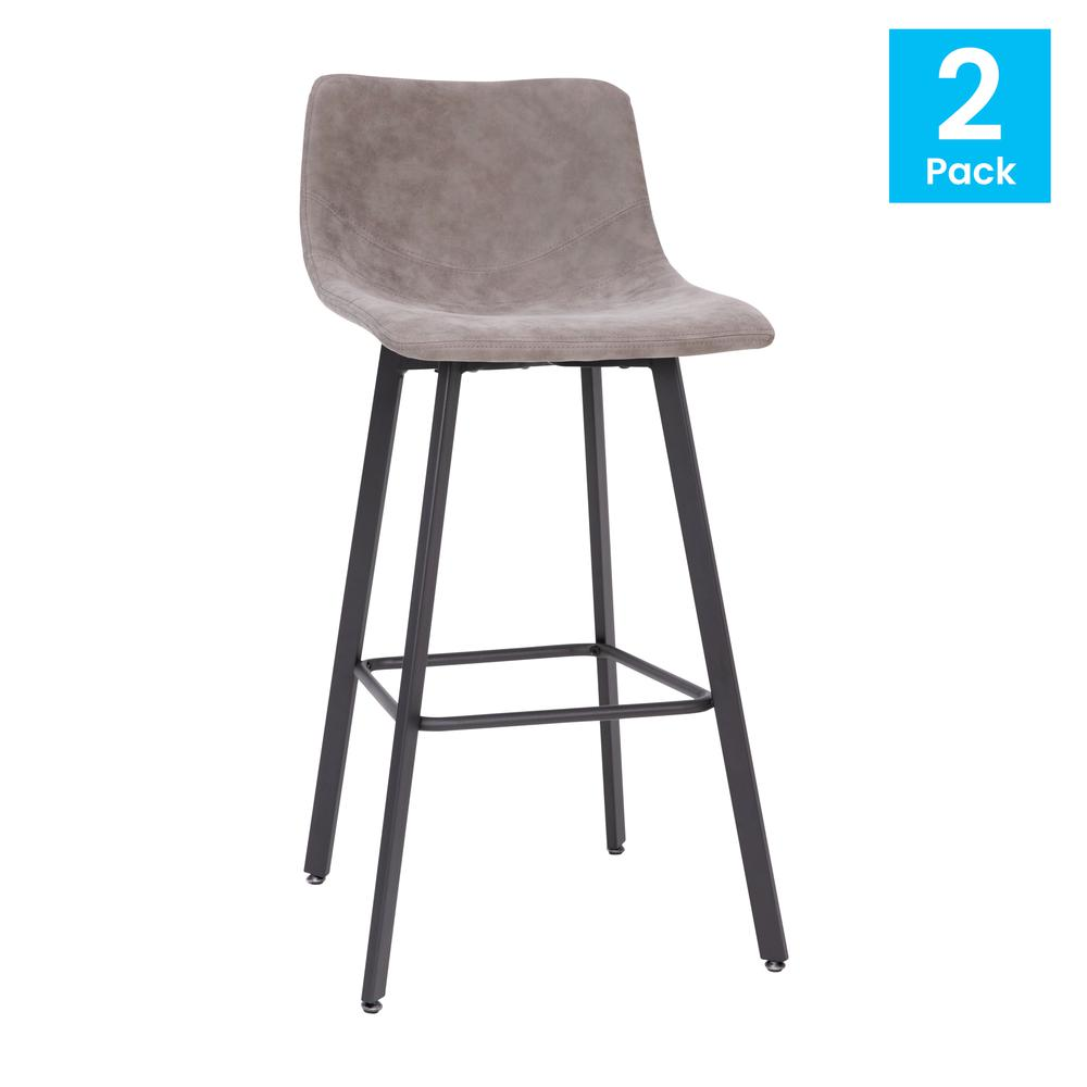 Armless 30 Inch Bar Height Barstools with Footrests in Gray, Set of 2