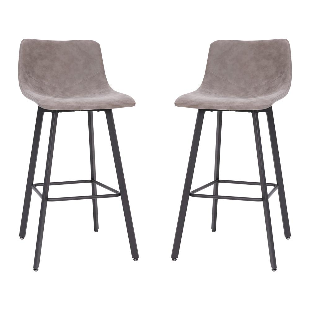 Armless 30 Inch Bar Height Barstools with Footrests in Gray, Set of 2