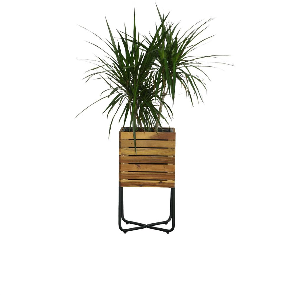 Square Planter W/Metal Legs, Natural