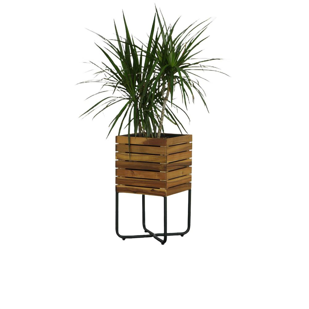 Square Planter W/Metal Legs, Natural