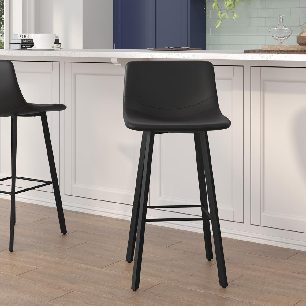 Armless 30 Inch Bar Height Barstools with Footrests in Black, Set of 2