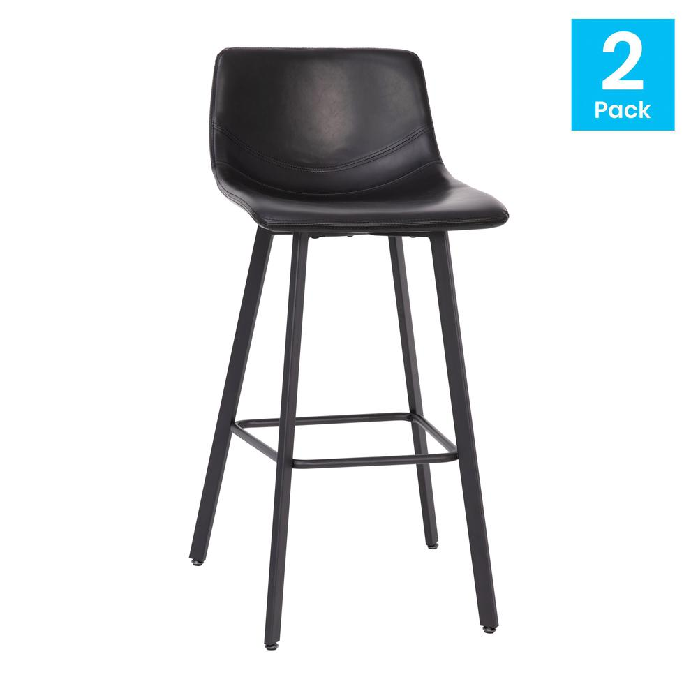 Armless 30 Inch Bar Height Barstools with Footrests in Black, Set of 2