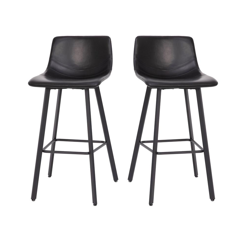 Armless 30 Inch Bar Height Barstools with Footrests in Black, Set of 2