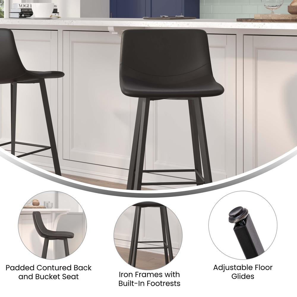 Armless 30 Inch Bar Height Barstools with Footrests in Black, Set of 2