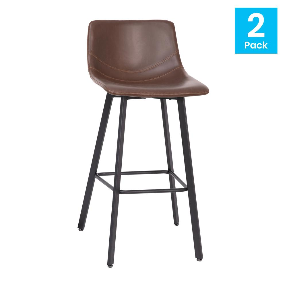 Armless 30 Inch Bar Height Barstools with Footrests in Chocolate Brown, Set of 2