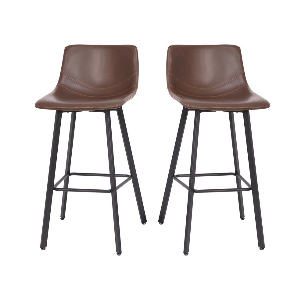 Armless 30 Inch Bar Height Barstools with Footrests in Chocolate Brown, Set of 2