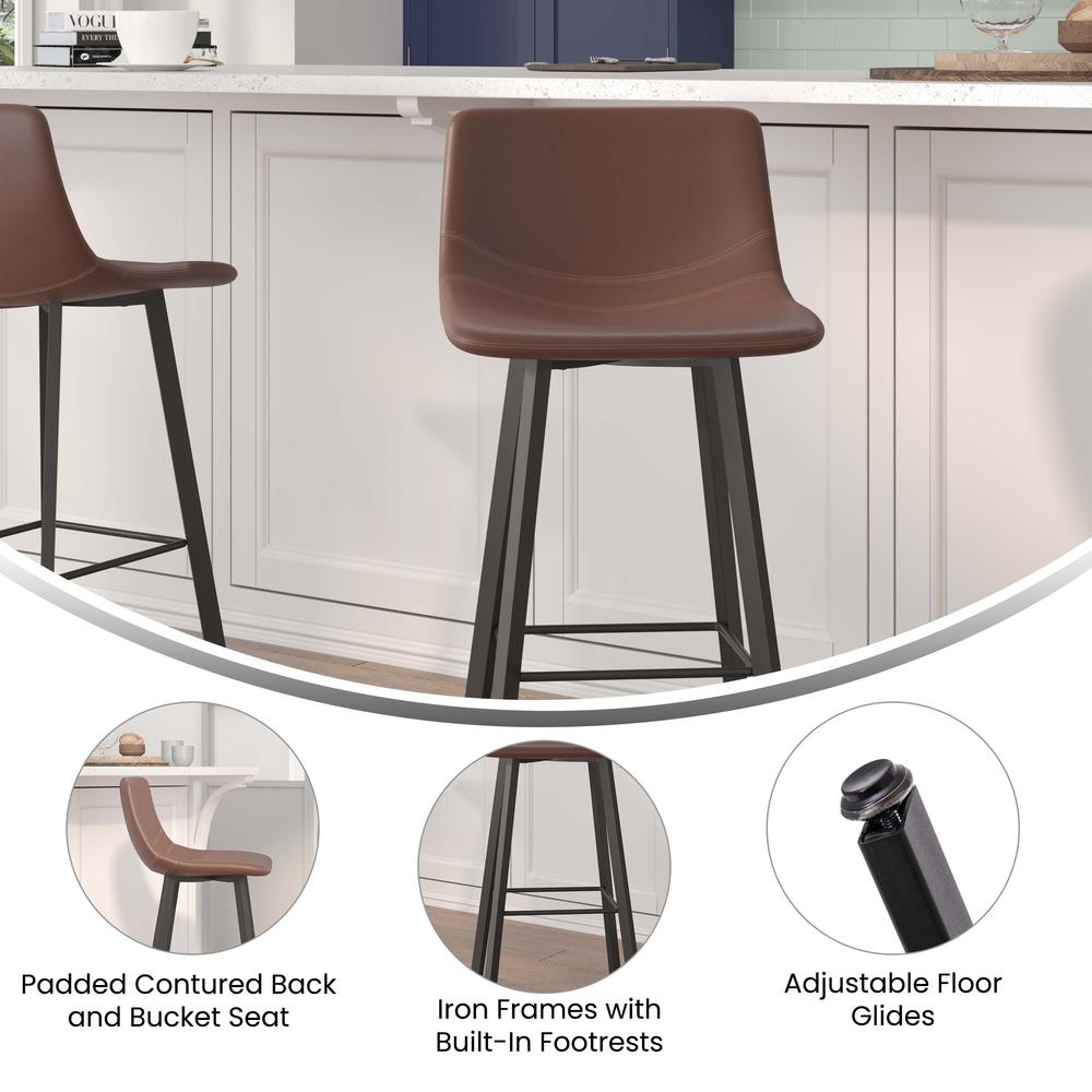 Armless 30 Inch Bar Height Barstools with Footrests in Chocolate Brown, Set of 2