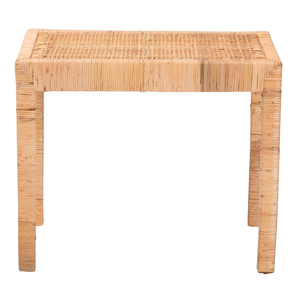 Bohemian Natural Rattan and Mahogany Wood Short Accent Bench