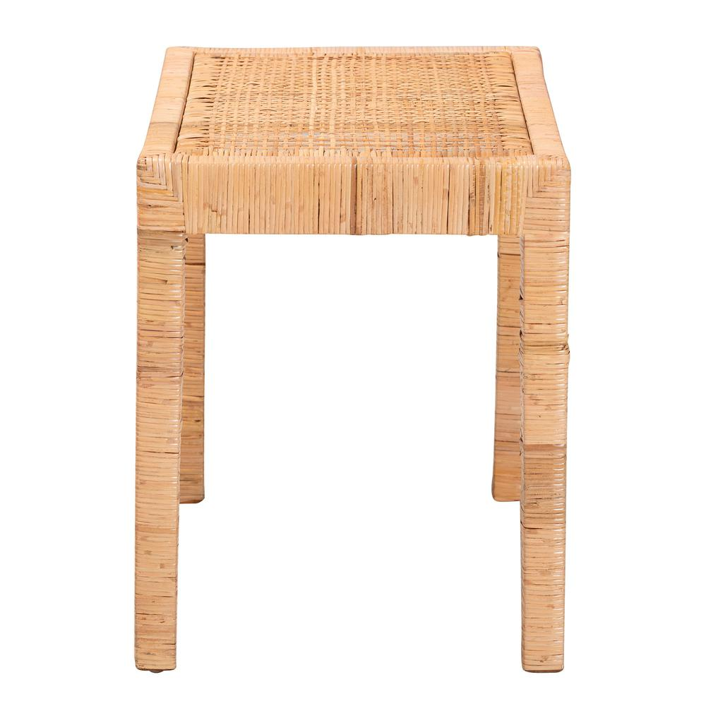 Bohemian Natural Rattan and Mahogany Wood Short Accent Bench