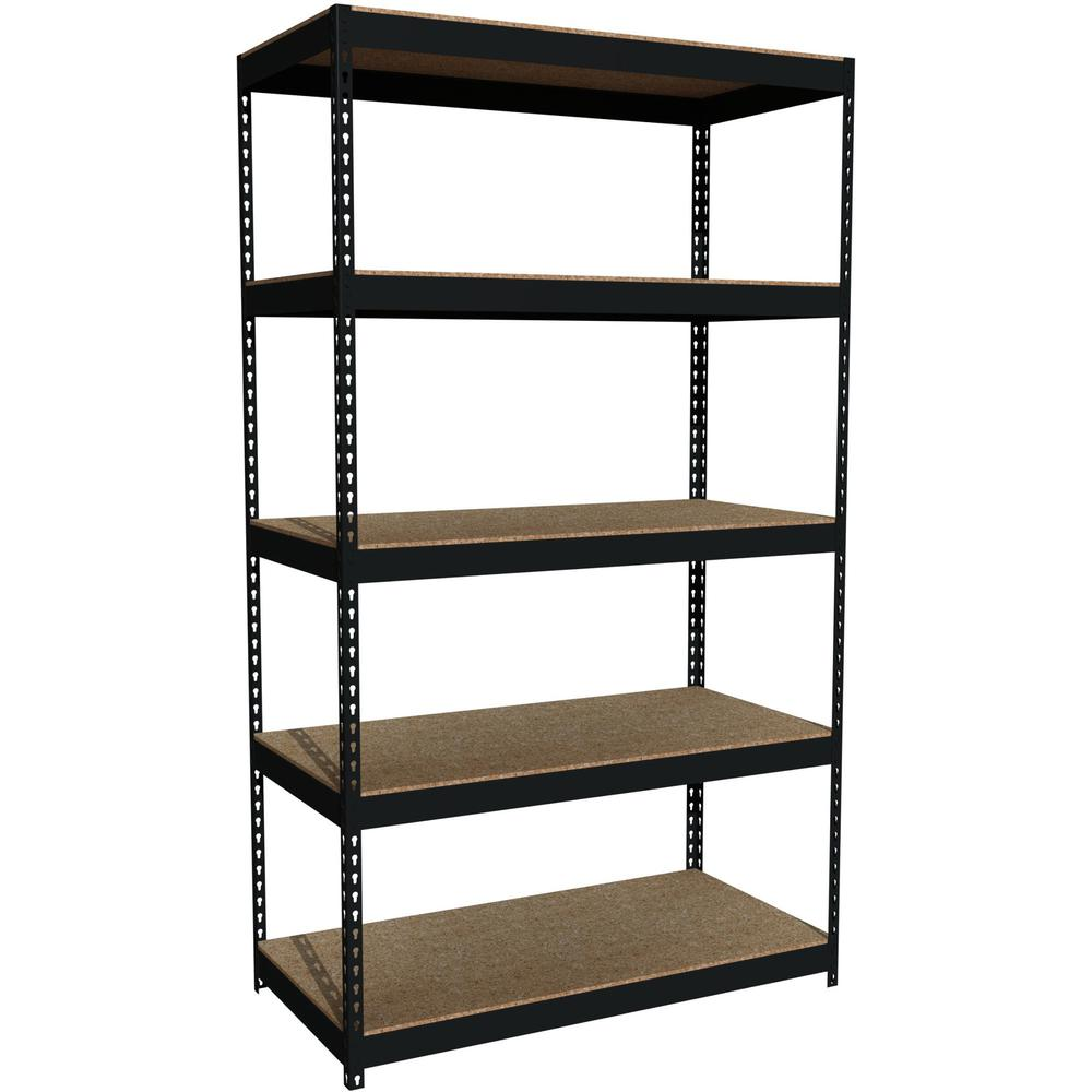 Lorell Fortress Riveted Shelving - 5 Compartment(s) - 5 Shelf(ves) - 84" Height x 48" Width x 24" Depth - Heavy Duty, Rust Resistant - 28% Recycled - Powder Coated - Black - Steel - 1 Each