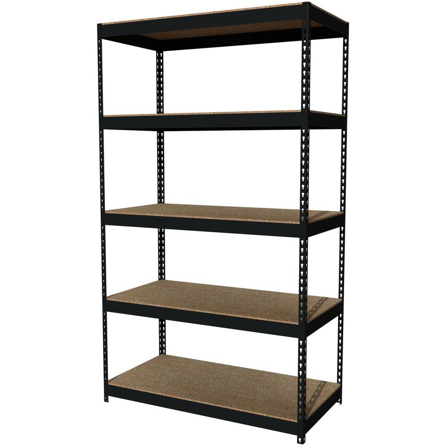 Lorell Fortress Riveted Shelving - 5 Compartment(s) - 5 Shelf(ves) - 84" Height x 48" Width x 24" Depth - Heavy Duty, Rust Resistant - 28% Recycled - Powder Coated - Black - Steel - 1 Each