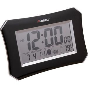 Lorell LCD Wall/Alarm Clock - Digital - Quartz - LCD - Black Main Dial - Silver/Plastic Case