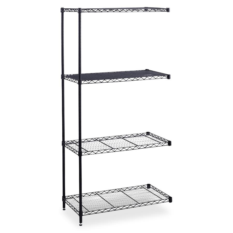 Safco Industrial Wire Shelving Add-On Unit - 36" x 24" x 72" - 4 x Shelf(ves) - 1250 lb Load Capacity - Leveling Glide, Adjustable Shelf - Black - Powder Coated - Steel - Assembly Required