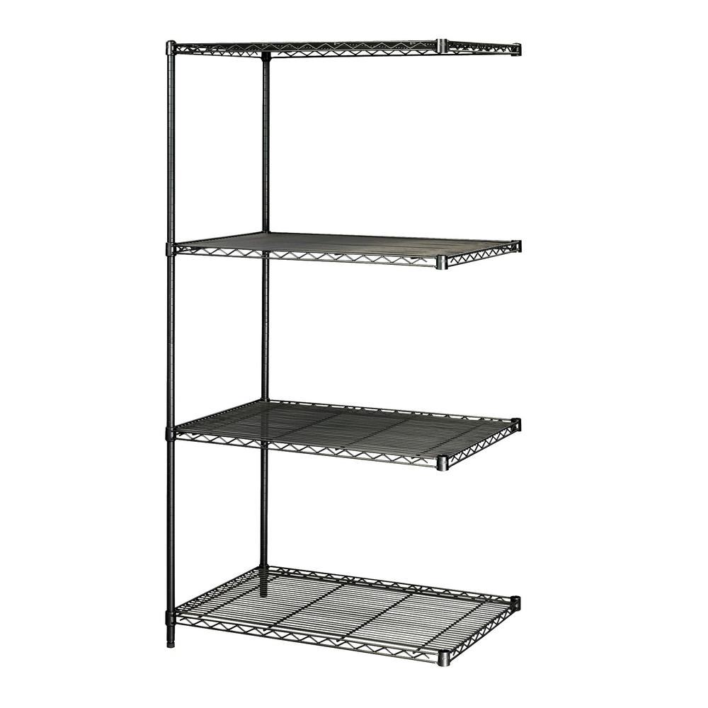 Safco Industrial Wire Shelving Add-On Unit - 36" x 24" x 72" - 4 x Shelf(ves) - 1250 lb Load Capacity - Leveling Glide, Adjustable Shelf - Black - Powder Coated - Steel - Assembly Required