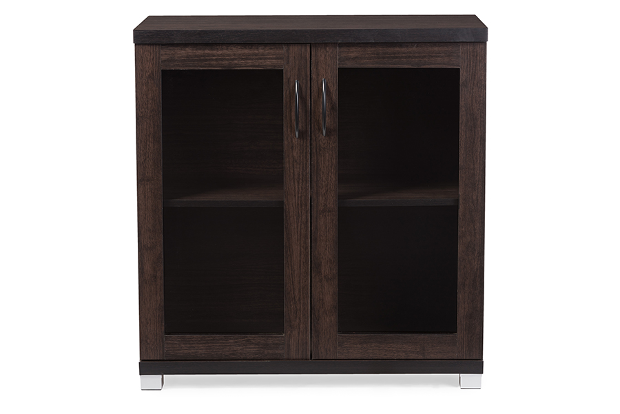 Dark Brown Sideboard Storage Cabinet with Glass Doors