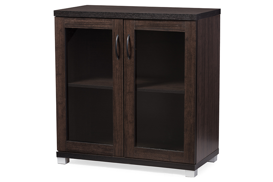 Dark Brown Sideboard Storage Cabinet with Glass Doors