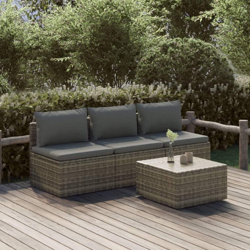 vidaXL 4 Piece Patio Lounge Set with Cushions Gray Poly Rattan