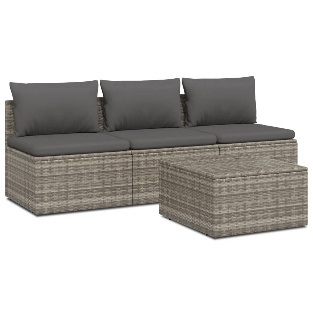 vidaXL 4 Piece Patio Lounge Set with Cushions Gray Poly Rattan