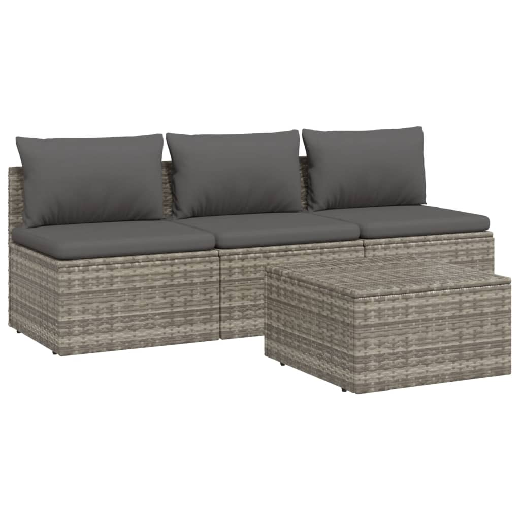 vidaXL 4 Piece Patio Lounge Set with Cushions Gray Poly Rattan