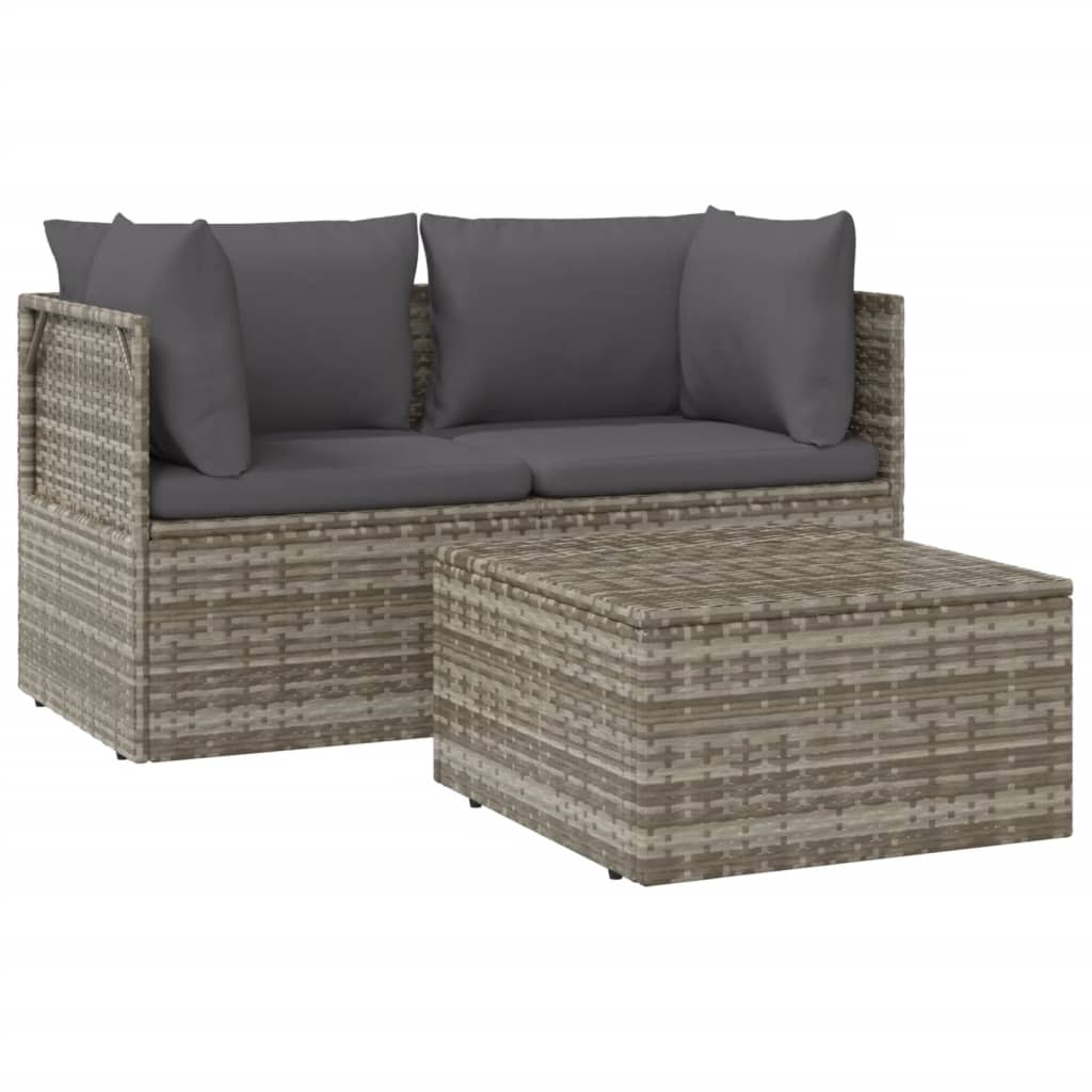 vidaXL 3 Piece Patio Lounge Set with Cushions Gray Poly Rattan